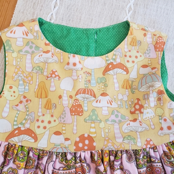 Vintage Baby Girl Dress Merry Mushrooms Ruffle Dress Spring Summer Cottagecore - Picture 3 of 10
